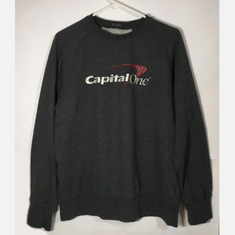 Sz L Womens Capital One Gray Crewneck Sweatshirt Pullover